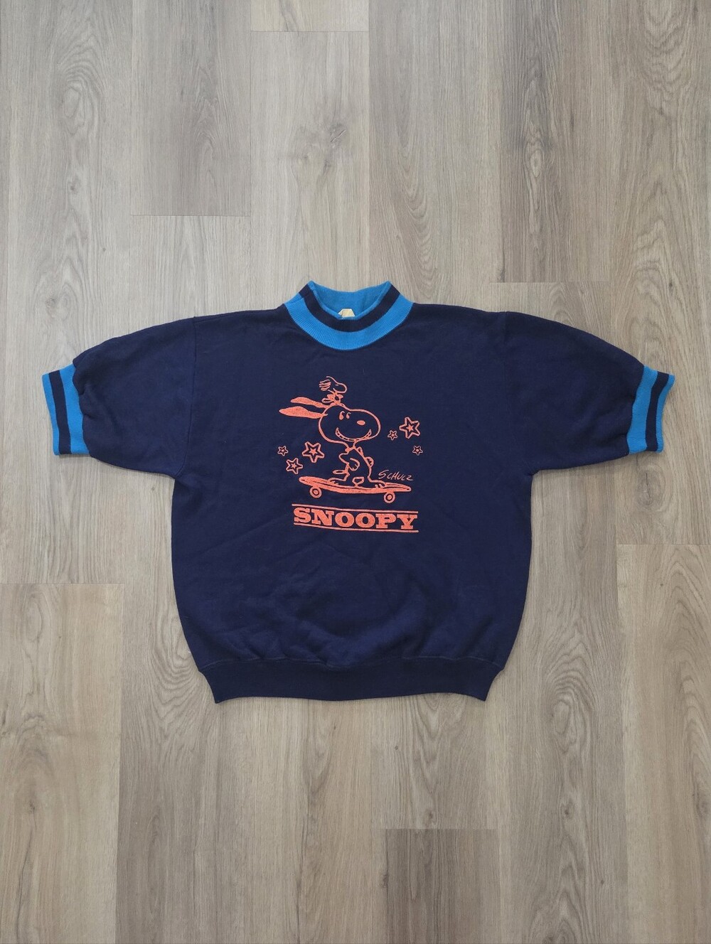 Vtg 70s Rare Springfoot Snoopy Skateboard Schulz Short Sleeve Sweatshirt L Retro